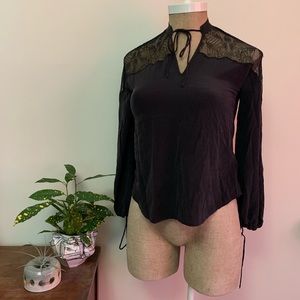 All Saints Black Blouse with Lace Detail